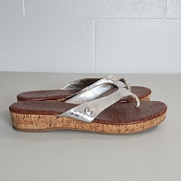 Silver a Sandals with Cork Low Platform Rubber Sole Flip Flops - Picture 16 of 16